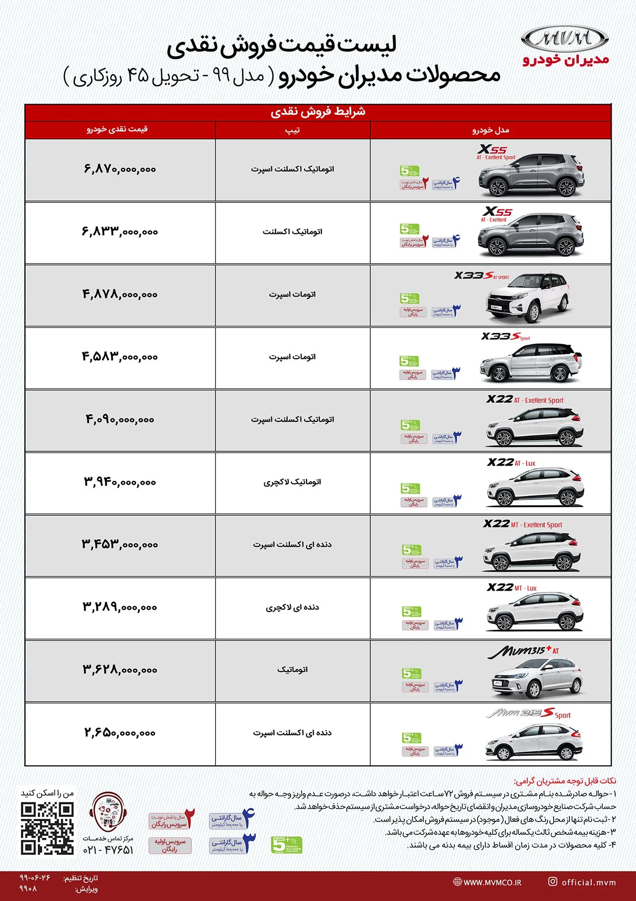 AutomobileFa MVM Product Prices 30 Shahrivar 99