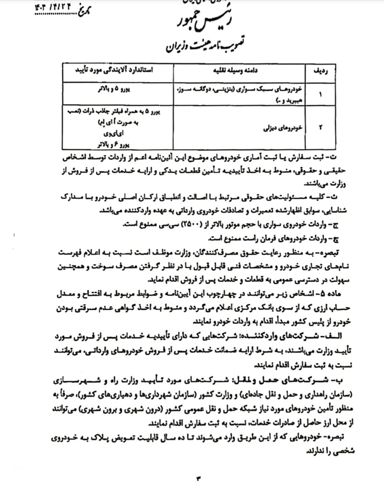 AutomobileFa Import Vehicles regulations 3 14030430