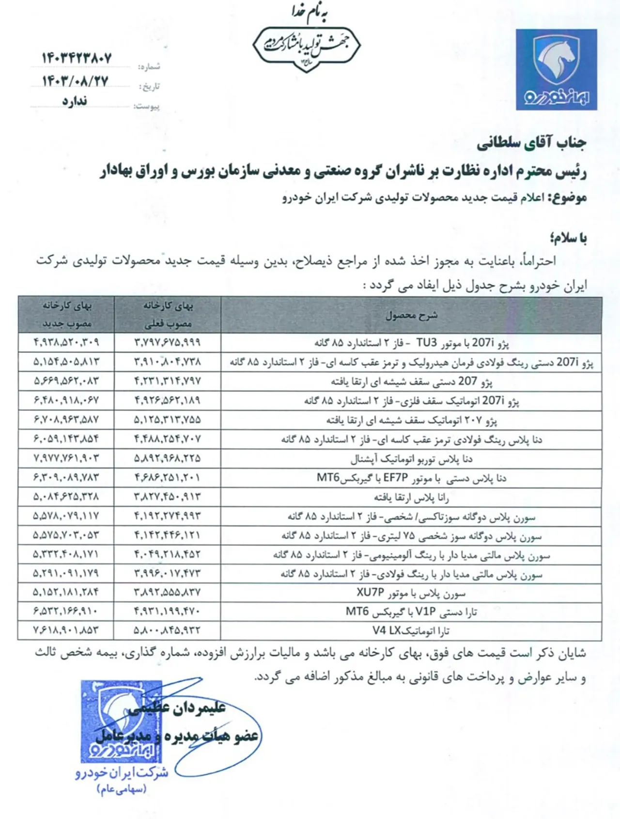 AutomobileFa IKCO Price List 14030828