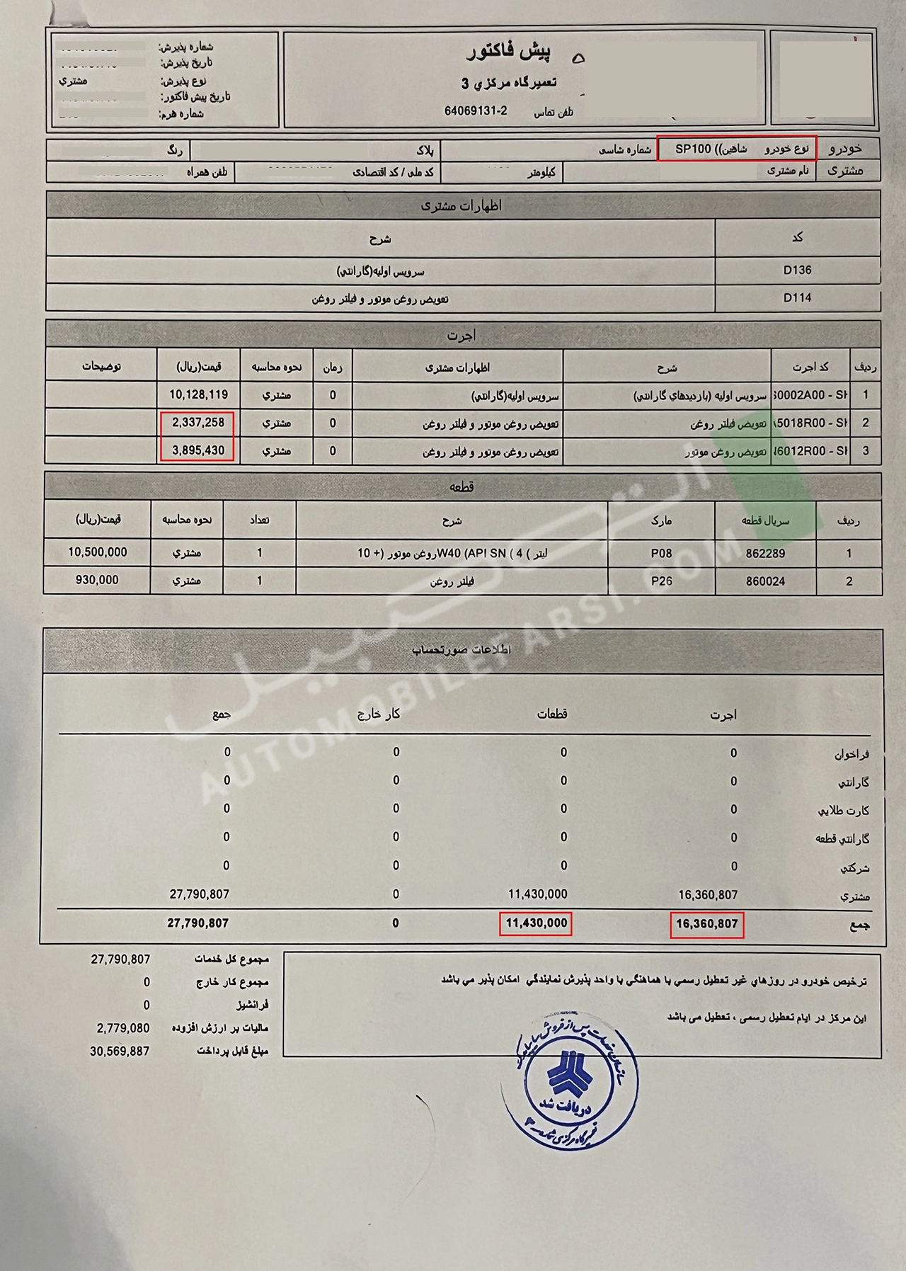 AutomobileFa Shahin oil change 14040812 1